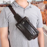 ☬☈ xing lu nan ROYAL BAGGER Shoulder Chest Bags for Men Genuine Cow Leather Outdoor Casual Sports Waist Pack Fashion Sling Bag Phone Pocket