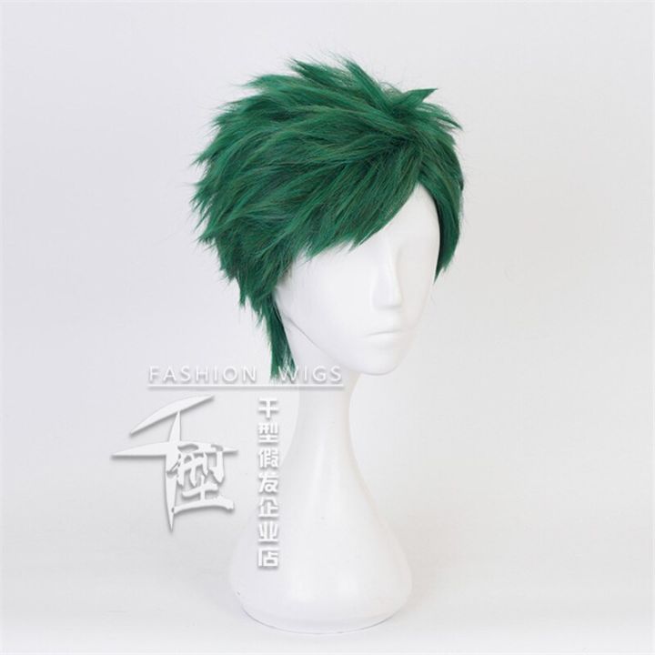 twisted-wonderland-clover-คอสเพลย์วิกผมสีเขียวเข้มสั้นผมสังเคราะห์ทนความร้อน-carnival-halloween-party-prop