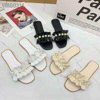 Virgo311 Flat Artificial Pearl Sandals Women Beach Casual Walking Summer Slipper Fashion Shoes for Daily Home