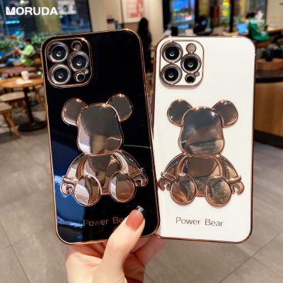 [สินค้าใหม่ในสต็อก] หรูหราชุบ3D หมีกรณีสำหรับ iPhone 13 Pro Max 11 12 Pro Xs Max X Xr 7 8พลัส14 Pro Max ป้องกันเลนส์กันกระแทกปกอ่อน