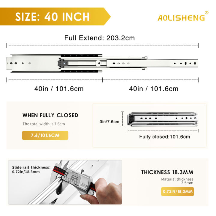 aolisheng-รางลิ้นชักสำหรับงานหนัก-12-40-นิ้ว-รับน้ำหนักได้-220-กก-ขยายเต็มตลับลูกปืนรางเลื่อนด้านข้างตู้