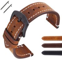 ♙✸☞ Vintage Genuine Leather Watch Band Strap 18 20 22 24mm Black Dark Brown Vintage Watchbands Belt Silver Black Buckle