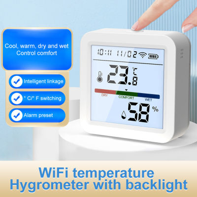 สมาร์ท WIFI เซ็นเซอร์อุณหภูมิและความชื้นเครื่องวัดอุณหภูมิความชื้นในร่มพร้อมจอแสดงผล LCD