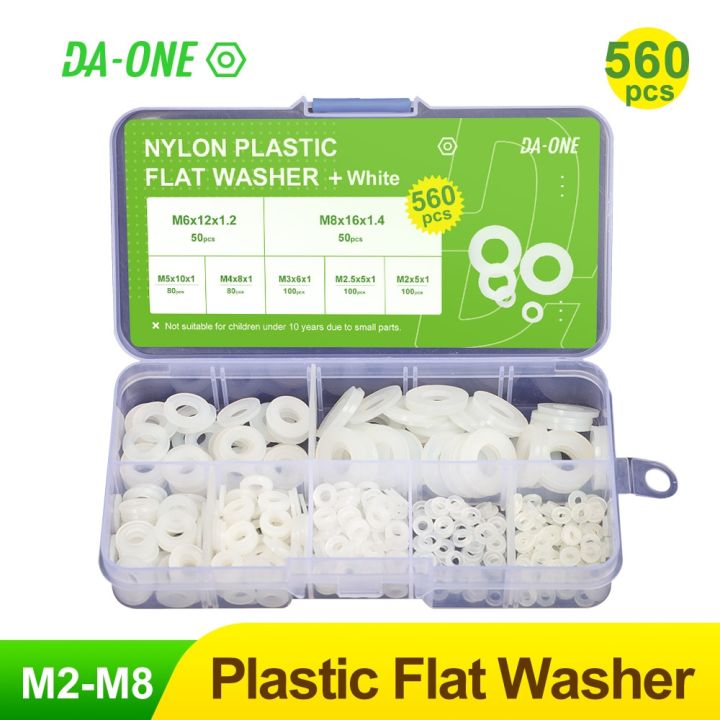ชุดเครื่องซักผ้าแบนพลาสติกไนลอนสีขาว-ดำ-da-one-560ชิ้น-m2-m2-5-m3-m4-m5-m6-ชุดปะเก็นฉนวนกันความร้อนเครื่องซักผ้าพลาสติก-m8