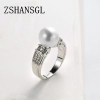 Cute  Silver Color Freshwater Cultured 6-7 Mm Pearl Rings For Women Clear AAA CZ Wedding Fashion Statement Jewelry Gift