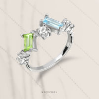 Mizuchol แหวนเงินแท้ประดับพลอย Blue Topaz และพลอย Peridot - Baby Peacock Ring