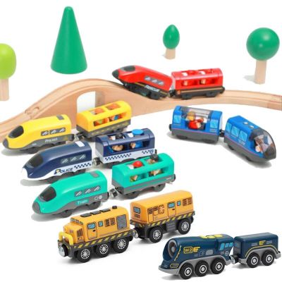รถยนต์ของเล่นเหล็กหล่อสำหรับรถไฟรถไฟไม้สำหรับของขวัญสำหรับเด็กรถไฟแม่เหล็กหัวรถจักรของเด็ก