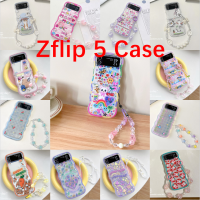 เคสโทรศัพท์แบบพับได้สำหรับ Samsung Galaxy Z Z Flip 5 ZFlip 4เคสโทรศัพท์แบบแข็งเคสมือถือกันกระแทก Z Flip3พับได้เคสโทรศัพท์สร้อยข้อมือลายคลื่นสีชมพูสำหรับหญิงสาวการ์ตูนน่ารัก