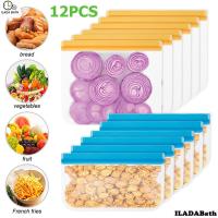 12ชิ้นถุงที่จัดเก็บผลไม้ผักถุงรักษาความสดแบบนำกลับมาใช้ใหม่ได้พร้อมซิปปิดผนึกสองชั้นเกรดอาหารถุงรักษาความสดอุปกรณ์ครัวกระเป๋าที่เก็บของสดเดินทางถุงรักษาความสดห้องน้ำ