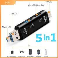 BIMI ของใหม่ OTG 5 in 1 ไมโคร USB เครื่องอ่านการ์ดหน่วยความจำ อะแดปเตอร์ เครื่องอ่านการ์ด