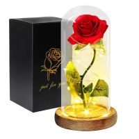 Artificial Flowers Beauty and the Beast Eternal Rose in Glass Cover Valentines Day Wedding Birthday Decor for Gift