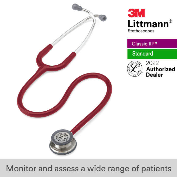 3m-littmann-classic-iii-stethoscope-27-inch-5627-burgundy-tube-standard-finish-chestpiece-stainless-stem-amp-eartubes