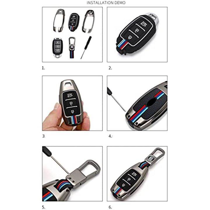 key-fob-cover-case-metal-shell-smart-key-holder-compatible-for-hyundai-kona-veloster-i30-ix35-solaris-azera-grandeur-ig-elantra-accent-santa-fe-palisade-5-buttons