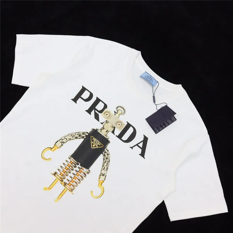 Original] PRADA European and American luxury tops 2022 spring and summer  new correct version robot inverted triangle LOGO T-shirt unisex counter  goods | Lazada