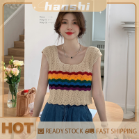 hanshi [2023 new HOT FASHION] lazlook เสื้อชั้นในสตรีถักลายทางแขนกุดสีลายทางวินเทจฤดูร้อน