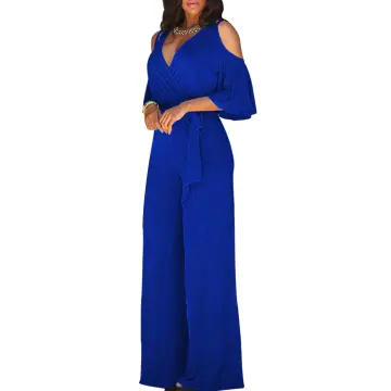 Shop Solid Wide Leg Belted Jumpsuit with great discounts and