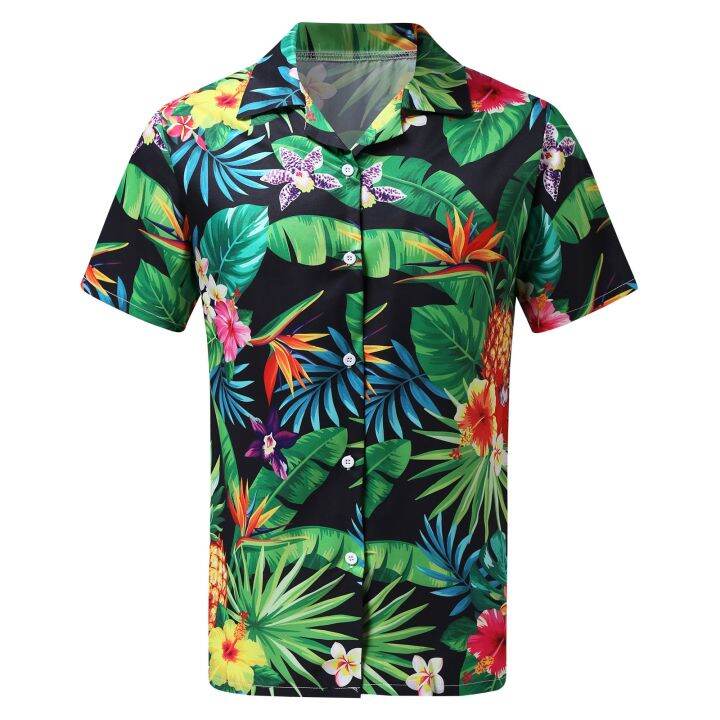 เสื้อเสื้อเชิ้ตแขนสั้นเสื้อเชิ้ตฮาวายแฟชั่นชายหาด-aloha-ไซส์ใหญ่ลำลองสำหรับผู้ชาย