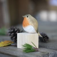 Robin wood carving ornaments Nordic style small fat bird handmade home decoration crafts