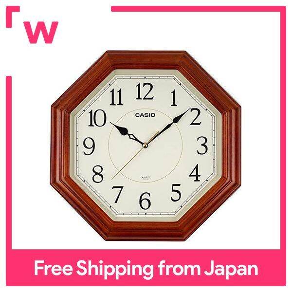 CASIO Hanging clock dark brown, 33.8cm diameter, analog, octagonal