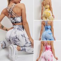 2023 New Womens Tie Dye Yoga Set Sports Fitness High Waist Lifting Hip Long Pants Cutting Bra Set Sports Wear Fitness Tights Honey Peach Hips