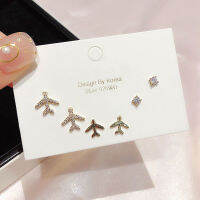DTOU Fesyen Kedai Dam Talian Fesanting-Anting Stud ชุด Pesawat จากเยน Fesbertatahkan Padu Zirkon Anting-Anting Geometri 6 Keping S-E1149