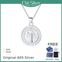 ChicSIlver 925เงินสเตอร์ลิง Saint Benedict สร้อยคอไม้กางเขนสำหรับผู้ชายผู้หญิงจี้เครื่องรางเครื่องประดับ