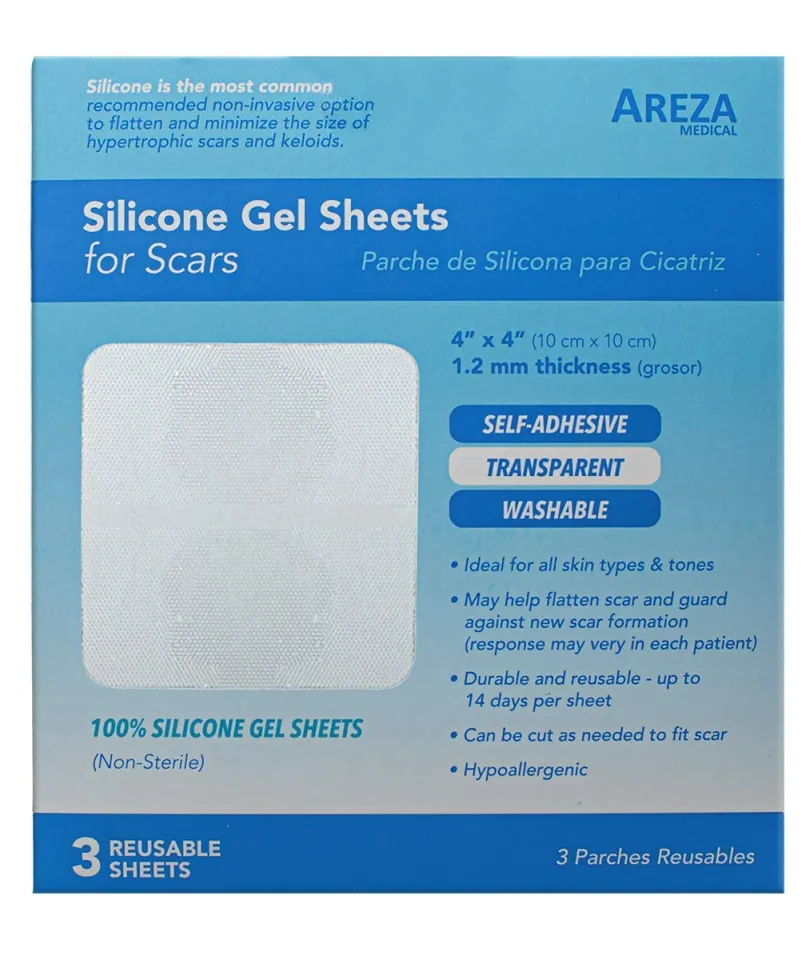 Silicone Gel Sheets for Scars 4 x 4 Three Sheets Per Box; by Areza Medical