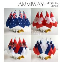 AMMIWAY 14x21cm 4pcs Australia Australian Switzerland Swiss Desk Flags Serbia Serbian Slovenia Slovenian Table Flag Plastic Base