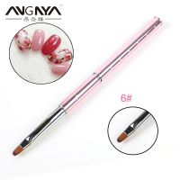 ANGNYA 1Pcs Nail Art Brush 6# Oval Pink Metal Crystal Handle Acrylic UV Gel Polish Pen Extension Builder Flower Painting Brush Artist Brushes Tools