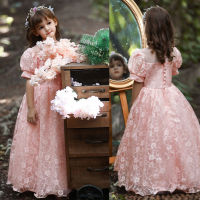 4-14Y Kids Dress For Girls Wedding Tulle Long Dress Teen Girls Elegant Party Pageant Formal Gown Children Lace Princess Dress