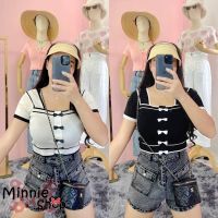 [พร้อมส่ง] เสื้อครอปไหมพรม ดีเทลติดโบว์น่ารักมาก อก32-42