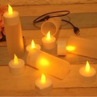 Pack of 4/6/8 Pieces Battery Operated Flameless Decorative LED Candles With USB Charge Electronic Candle Light For Wedding