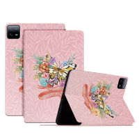 สำหรับ Xiaomi Pad 6 / Pad 6 Pro 11-นิ้ว เคสแท็บเล็ตรูปแบบผีเสื้อหนังหรูการออกแบบขาตั้งฝาพับด้วยฟังก์ชั่นการนอนหลับและปลุกอัตโนมัติ