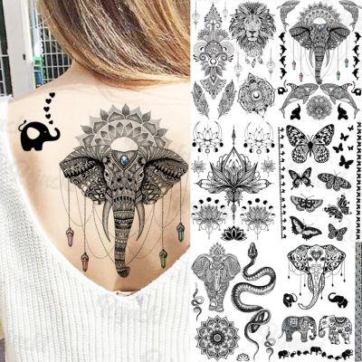 【YF】 Henna Elephant Pendant Temporary Tattoos For Women Men Lion Butterfly Snake Feather Fake Tattoo Sticker Glamour Back Body Tatoos