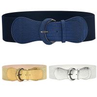 【cw】 FashionBlue GoldWide Elastic Waist BeltBelt Accessories Stretch Elastic Wide Corset Waist Metal Buckle