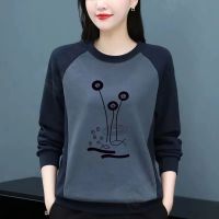 Round Collar Long Sleeve Tees Shirt Top Women Patchwork Plus Size Female Clothing Korean T Shirt Mom Ladies Loose Casual 2023