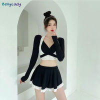 BellyLady ชุดชุดว่ายน้ำแยกชิ้น2ชิ้นสำหรับผู้หญิงแขนยาวเสื้อว่ายน้ำป้องกันแสงแดดแห้งเร็ว