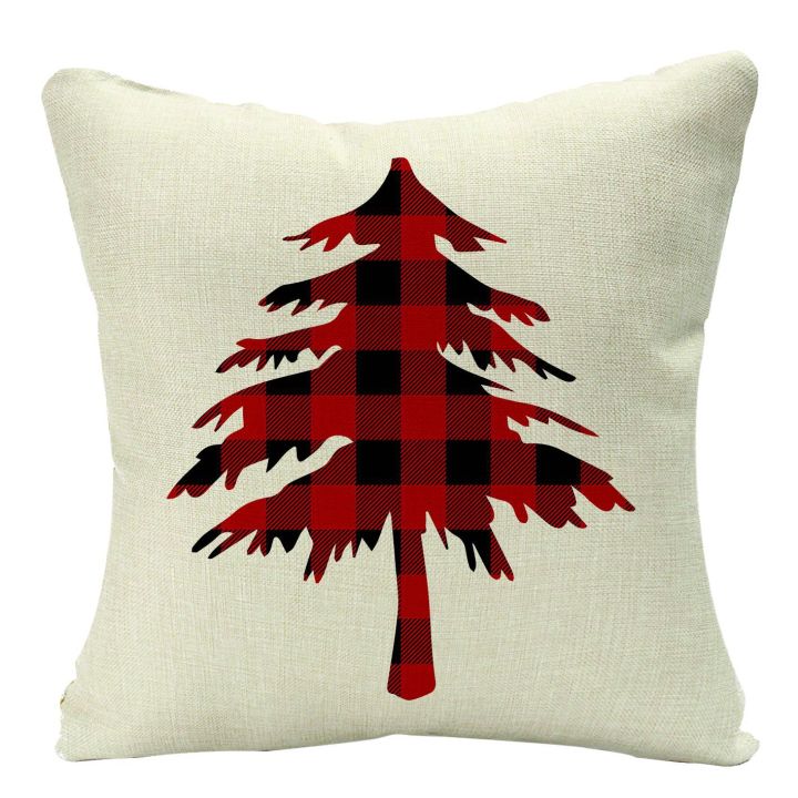 ผ้าลินินเบาะสก๊อตสก๊อตสีแดงกรณีกวางเรนเดียร์ต้นไม้เกล็ดหิมะพิมพ์โซฟาเตียงนอนหมอนสำหรับโซฟาตกแต่ง
