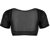 hot【DT】 Soft Mesh See Through Sheer Bust Short Sleeves Dancewear Wrap Belly Costume Crop Top Cover-ups