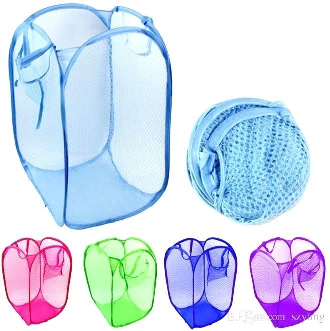 Foldable Pop Up Wash Cloth Hamper Mesh Laundry Basket Laundry Bag Storage Basket 