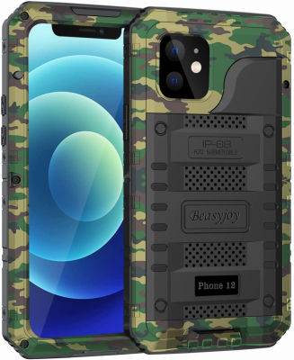 Beasyjoy for iPhone 12 Case, Waterproof Heavy Duty Case with Built-in Screen Protector Full Body Rugged Protective Cover, Military Grade Shockproof Dustproof Metal Case 6.1 Inch, Camo Camouflage