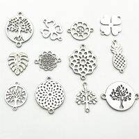 10pcs Mixed 12Types Fashion Tree Flower Charms Connectors Plants Bracelet Clover 100 Stainless Steel Pendant Diy Jewelry Making