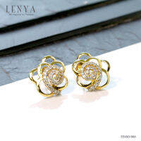 LenYa Jewelry ต่างหูดอกไม้ ตัวเรือนเงินแท้ 925 ชุบทองคำ ประดับด้วย คิวบิกเซอร์โคเนีย (Cubic Zirconia) สีขาวสวยงาม