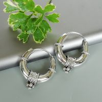 Sterling silver tibetan hoops | 20 mm silver hoops |  Ethnic silver hoops | Boho jewelry | Silver jewelry | Gift earrings | E1018