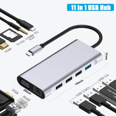 【ร้อน】11 In 1 USB C HUB Type C อะแดปเตอร์เพื่อ4พัน HDMI เข้ากันได้ VGA RJ45 Lan Ethernet Sd/tf AUX 11พอร์ตสถานีท่าเรือแล็ปท็อปพีซีแยก