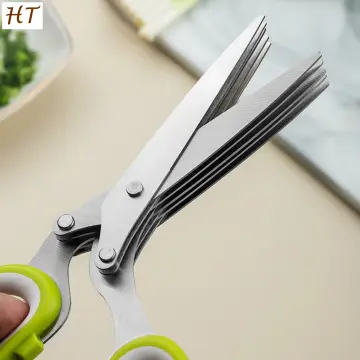  Herb Scissors, X-Chef Multipurpose 5 Blade Kitchen Herb Shears  Herb Cutter with Safety Cover and Cleaning Comb for Chopping Basil Chive  Parsley (Green) : Home & Kitchen