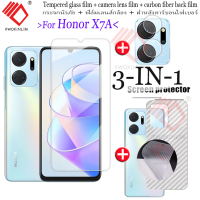 (3 in 1) Tempered Glass Honor X7A/Honor X8A/Honor X7 X8 X9 X6 ฟิล์มกระจกนิรภัย Tempered Glass ฟิล์มกระจกกันรอยกล้องหลัง+เลนส์กล้องถ่ายรูปฟิล์ม + 3D คาร์บอนไฟเบอร์ด้านหลังฟ