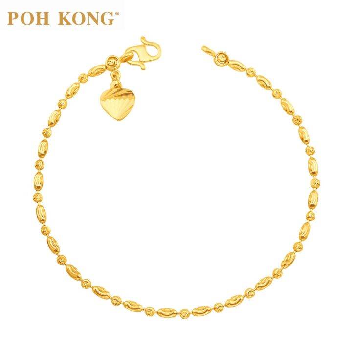 POH KONG 916/22K Gold Machine Carved Long Beads Bracelet Lazada