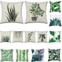 Indie Pop Aloe Vera Cactus Green Leaves Pillow Case Simple Style Leaves Decorative Pillowcases Linen Pillowcase Tropical Plant