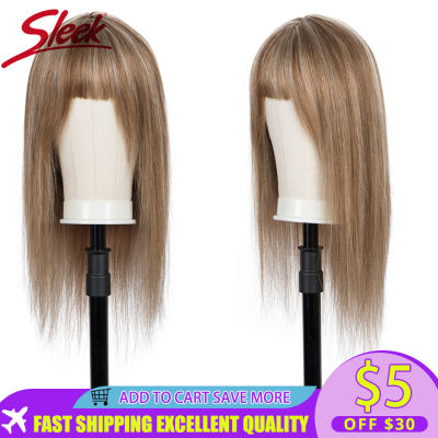 Sleek Short Colored Human Hair Wigs Highlight Brazilian Hair Wig For Women Straight Bob Wig With Bangs 30 Inch Blonde Ombre Wig